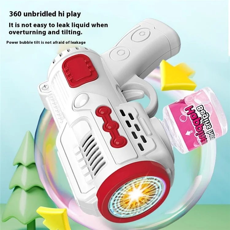 979-1 Máquina de Bolhas Automática 10 Furos Pistola de Bolhas Portátil Gerador de Bolhas para Crianças com Luz - Branco+Vermelho