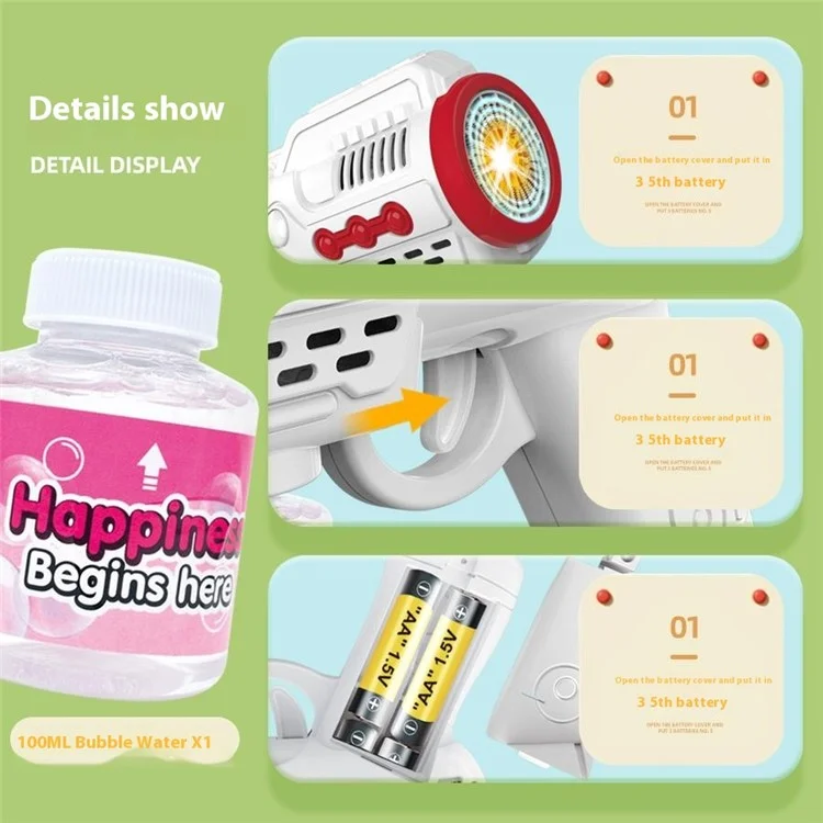 979-1 Máquina de Bolhas Automática 10 Furos Pistola de Bolhas Portátil Gerador de Bolhas para Crianças com Luz - Branco+Vermelho