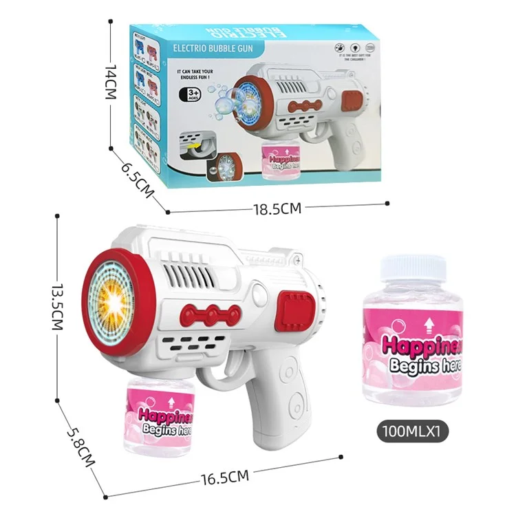 979-1 Máquina de Bolhas Automática 10 Furos Pistola de Bolhas Portátil Gerador de Bolhas para Crianças com Luz - Branco+Vermelho
