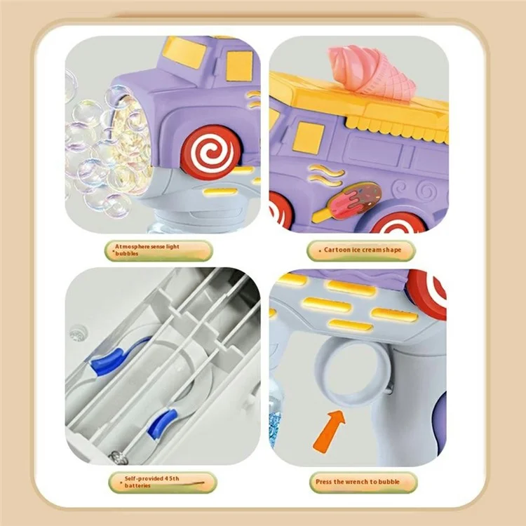 Machine à bulles 333-38 pour enfants, style Camion de glace, Pistolet à bulles automatique à main - Vert