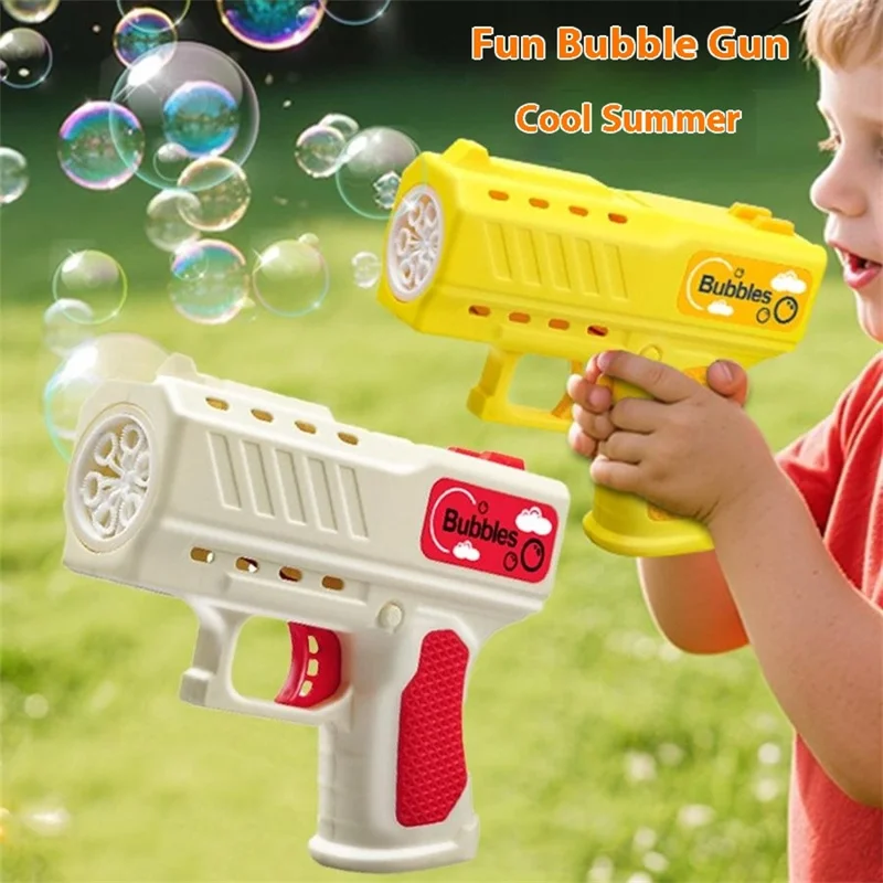 ZH828 Pistola de Burbujas Eléctrica para Niños Diversión al Aire Libre Soplador Automático de 6 Orificios Juguete Infantil de Regalo - Amarillo + Naranja