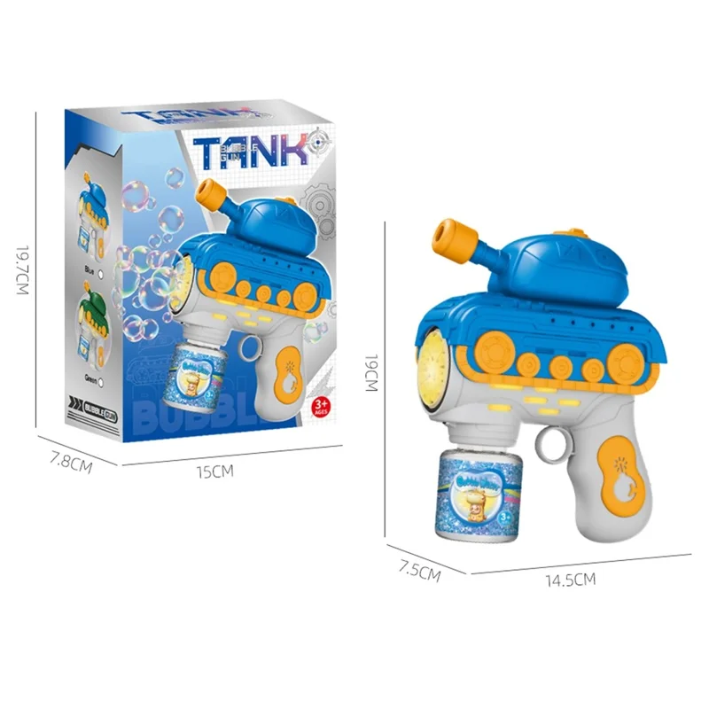 Pistola de Burbujas Eléctrica Infantil con Temática de Tanque, Máquina Automática de Burbujas con 12 Agujeros, Juguete Portátil con Botella para Solución de Burbujas - Verde