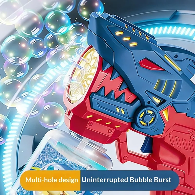 Kinder Cartoon-Hai-Blasenpistole Elektrische automatische leuchtende Blasenmaschine Outdoor-Spielzeug mit Blasenflüssigkeitflasche - Gelb / Blau