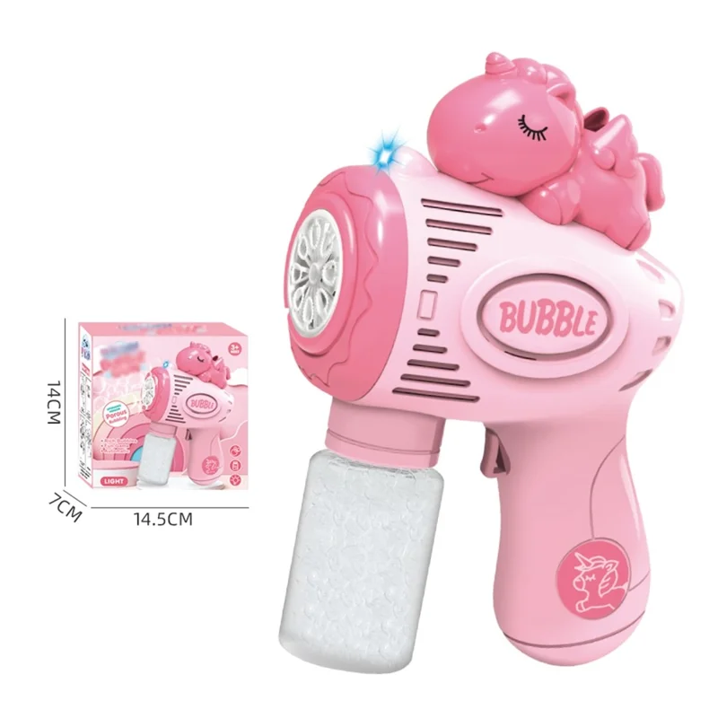6601-60 / 61 / 65 / 66 Electric Bubble Gun Toy Automatic Handheld Multi-Hole Bubble Maker Toy with LED Light for Kids - Pink  /  Unicorn