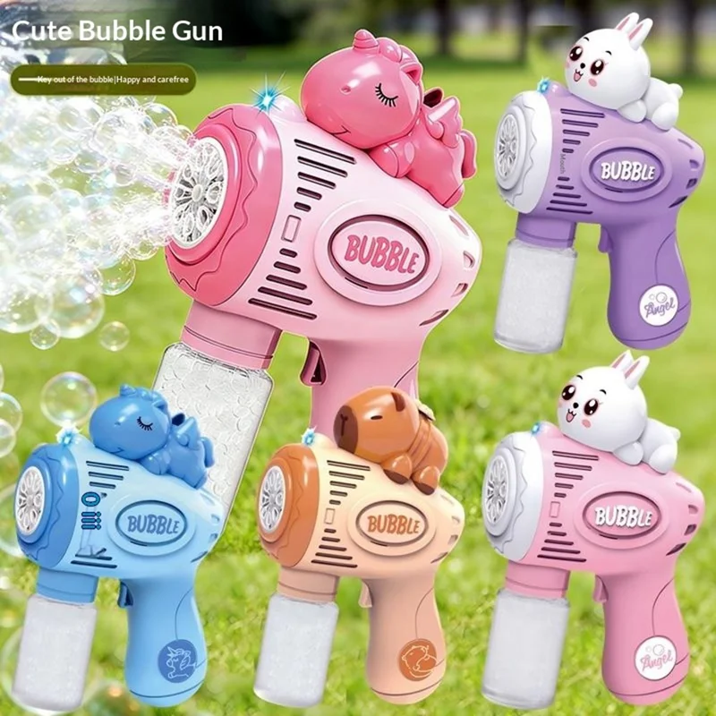 6601-60 / 61 / 65 / 66 Electric Bubble Gun Toy Automatic Handheld Multi-Hole Bubble Maker Toy with LED Light for Kids - Pink  /  Unicorn
