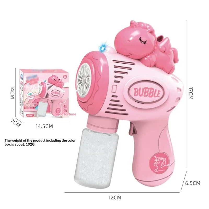 6601-60 / 61 / 65 / 66 Electric Bubble Gun Toy Automatic Handheld Multi-Hole Bubble Maker Toy with LED Light for Kids - Pink  /  Unicorn