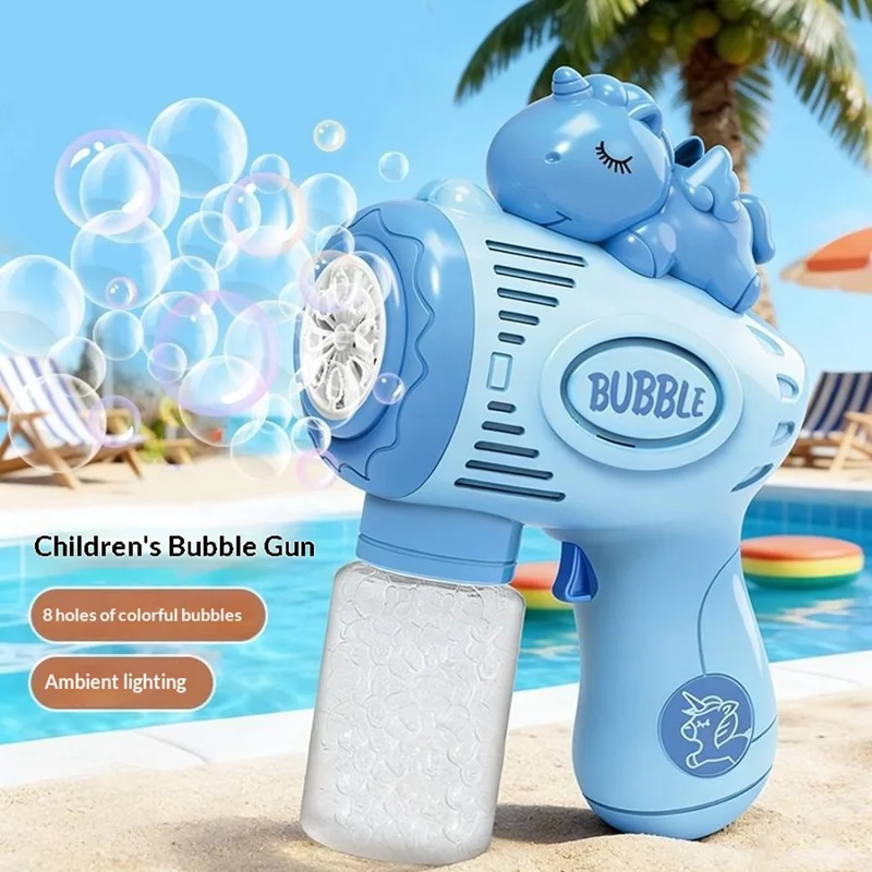 6601-60 / 61 / 65 / 66 Electric Bubble Gun Toy Automatic Handheld Multi-Hole Bubble Maker Toy with LED Light for Kids - Pink  /  Unicorn