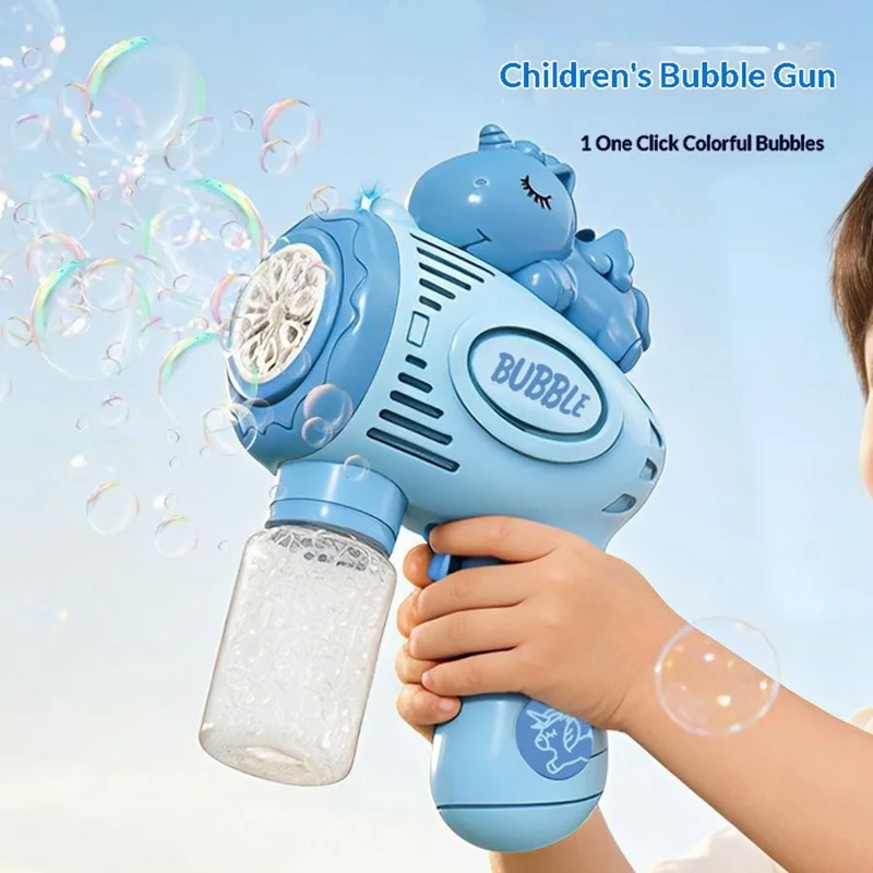 6601-60 / 61 / 65 / 66 Electric Bubble Gun Toy Automatic Handheld Multi-Hole Bubble Maker Toy with LED Light for Kids - Pink  /  Unicorn