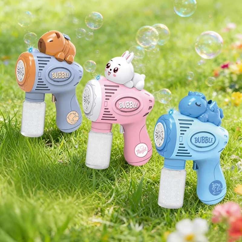 6601-60 / 61 / 65 / 66 Electric Bubble Gun Toy Automatic Handheld Multi-Hole Bubble Maker Toy with LED Light for Kids - Pink  /  Unicorn
