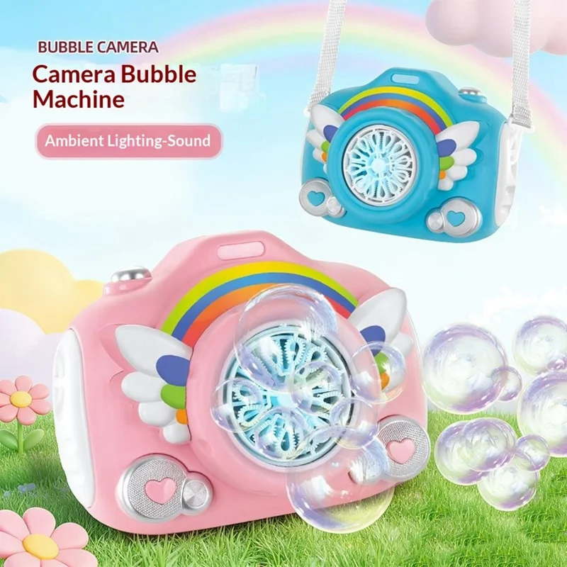 333-61 Electric Rechargeable Camera Bubble Machine Kids Camera-Shaped Bubble Maker Toy with Lights Music Effects - Blue
