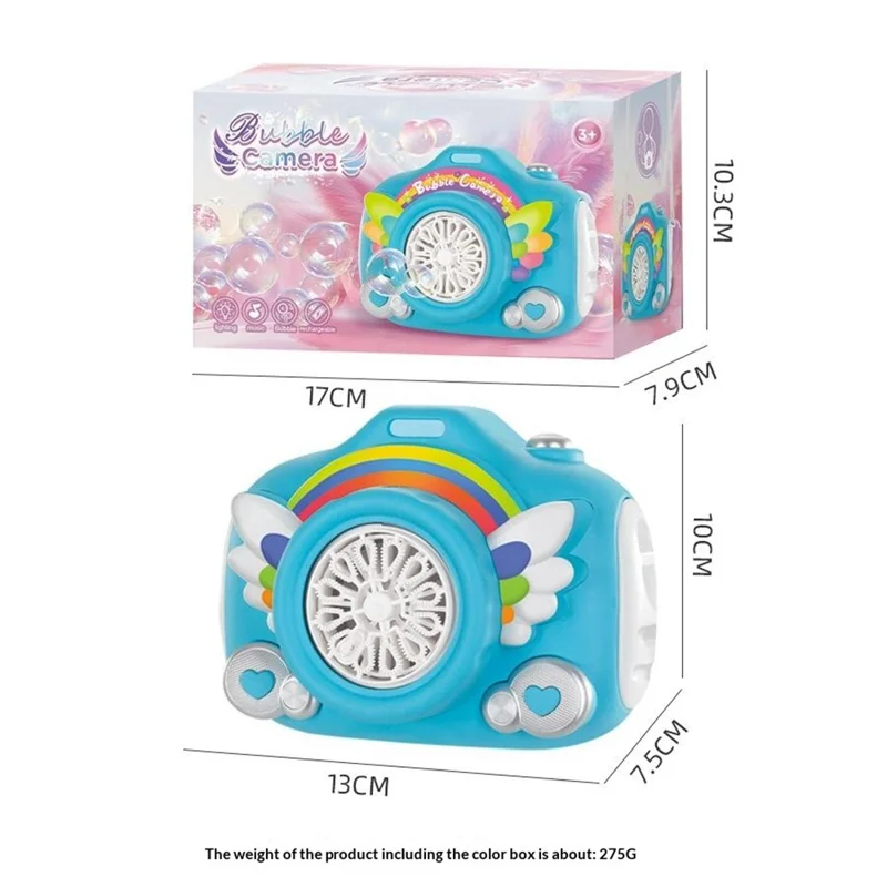 333-61 Electric Rechargeable Camera Bubble Machine Kids Camera-Shaped Bubble Maker Toy with Lights Music Effects - Blue