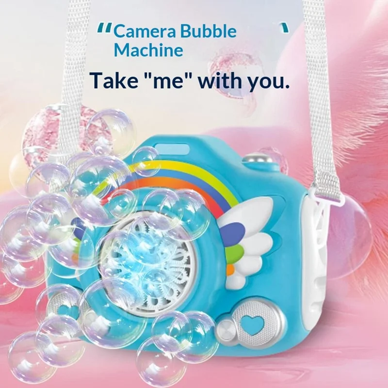 333-61 Electric Rechargeable Camera Bubble Machine Kids Camera-Shaped Bubble Maker Toy with Lights Music Effects - Blue