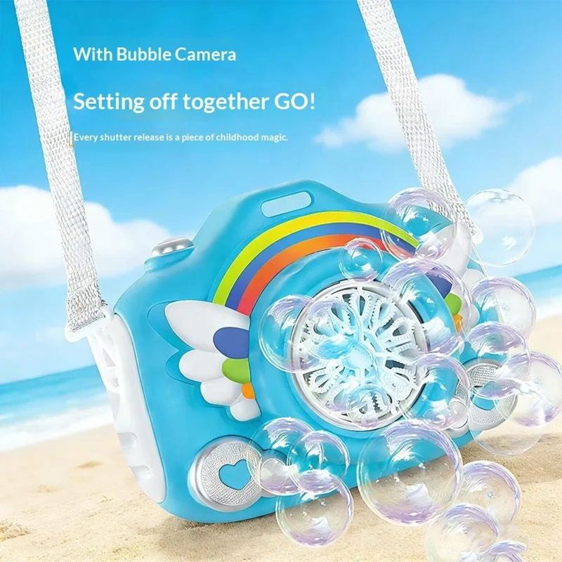 333-61 Electric Rechargeable Camera Bubble Machine Kids Camera-Shaped Bubble Maker Toy with Lights Music Effects - Blue