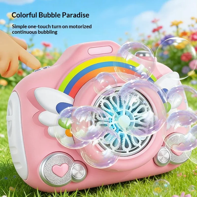 333-61 Electric Rechargeable Camera Bubble Machine Kids Camera-Shaped Bubble Maker Toy with Lights Music Effects - Blue