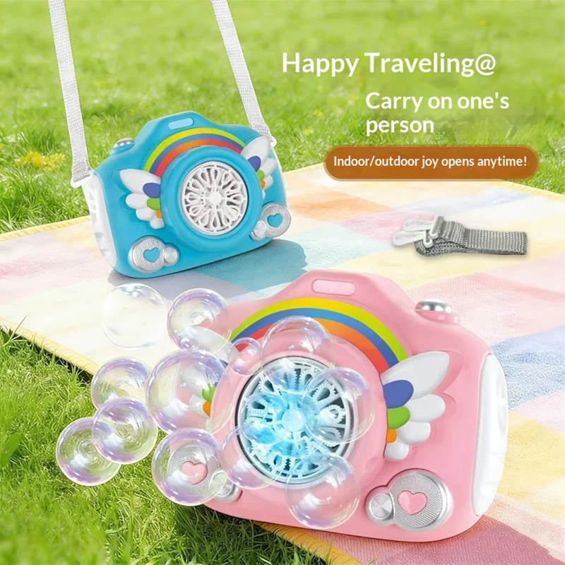 333-61 Electric Rechargeable Camera Bubble Machine Kids Camera-Shaped Bubble Maker Toy with Lights Music Effects - Blue