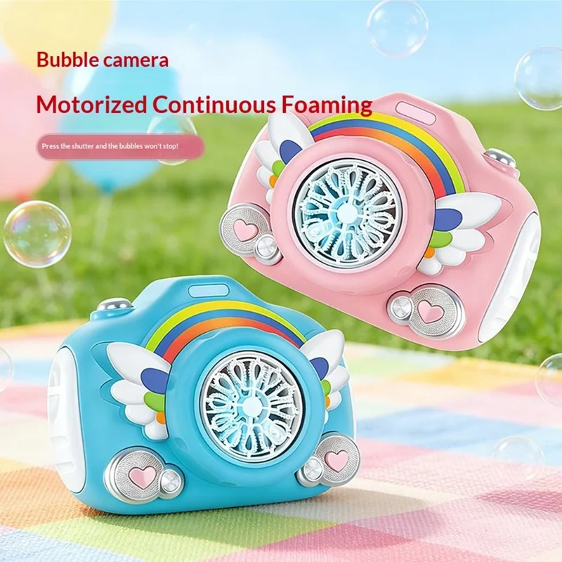 333-61 Electric Rechargeable Camera Bubble Machine Kids Camera-Shaped Bubble Maker Toy with Lights Music Effects - Blue