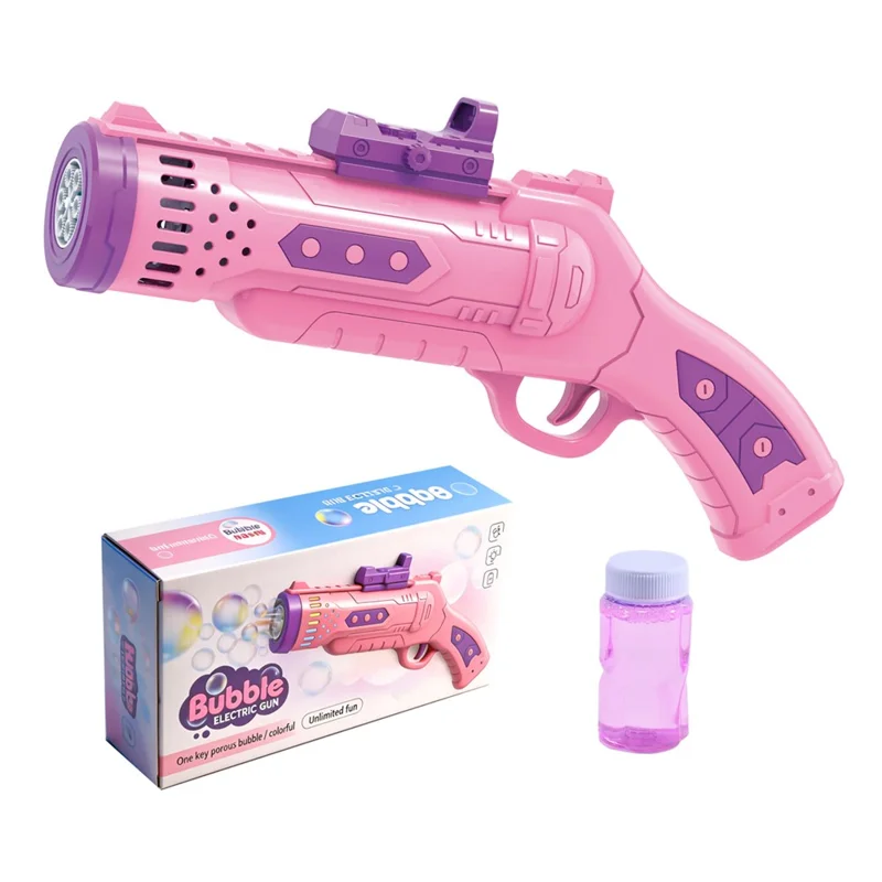 6601-36 Electric Bubble Gun Multi-Hole Gatling Bubble Maker LED Light Kids Toy with 60ml Bubble Solution for Outdoor - Pink