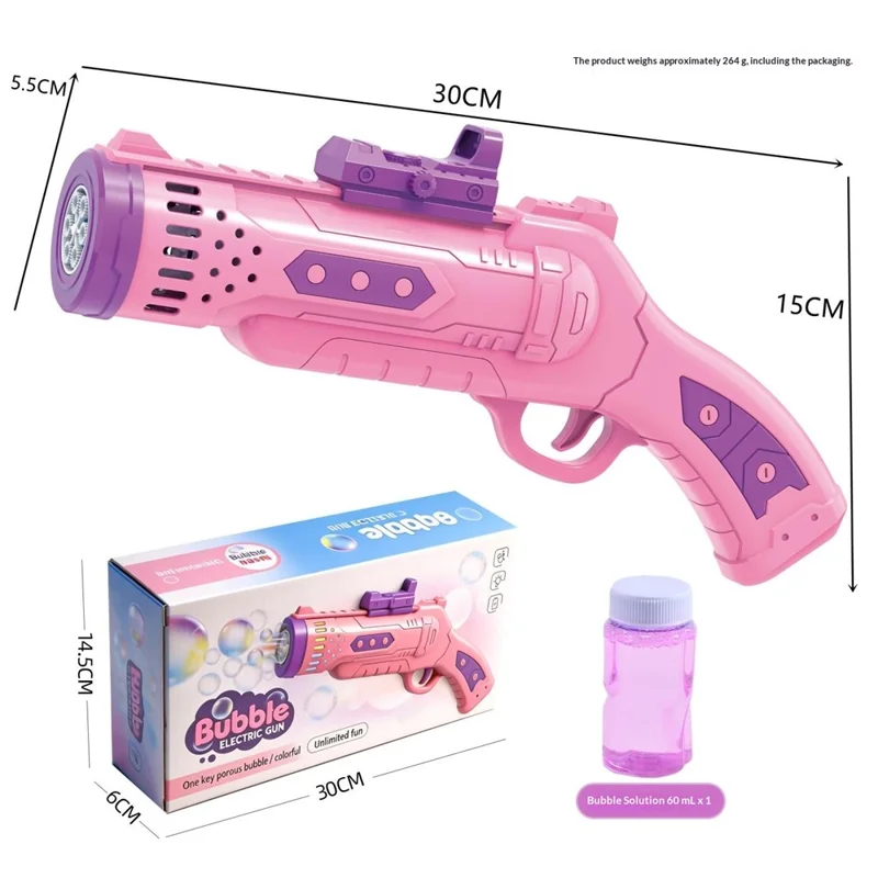 6601-36 Electric Bubble Gun Multi-Hole Gatling Bubble Maker LED Light Kids Toy with 60ml Bubble Solution for Outdoor - Pink