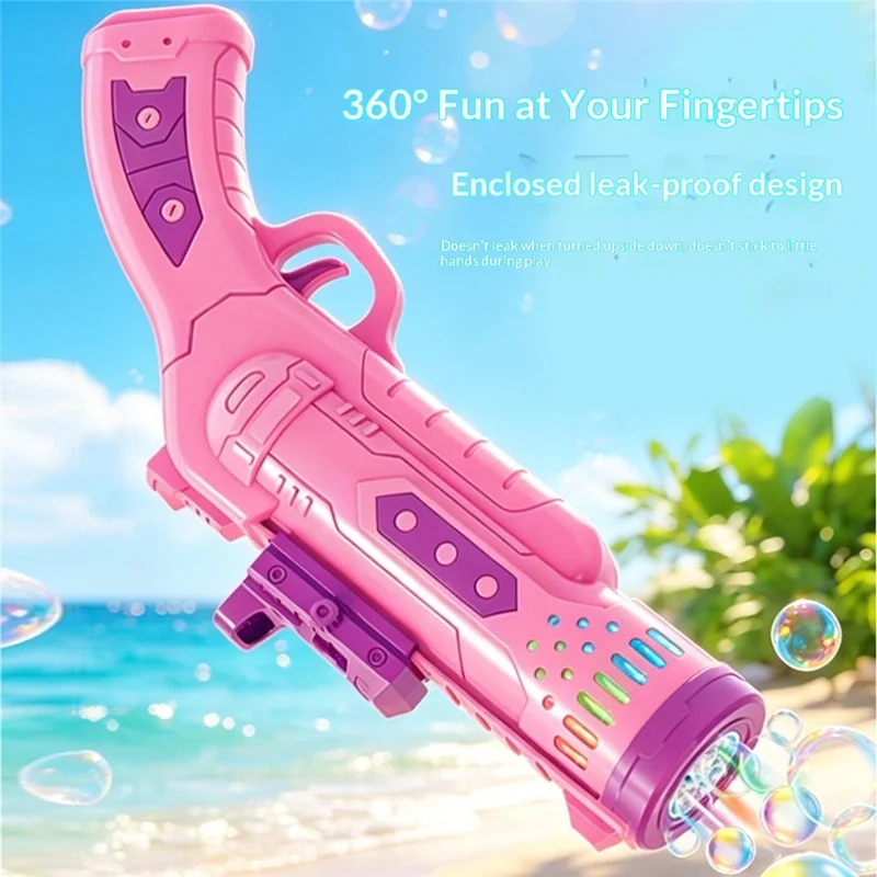 6601-36 Electric Bubble Gun Multi-Hole Gatling Bubble Maker LED Light Kids Toy with 60ml Bubble Solution for Outdoor - Pink