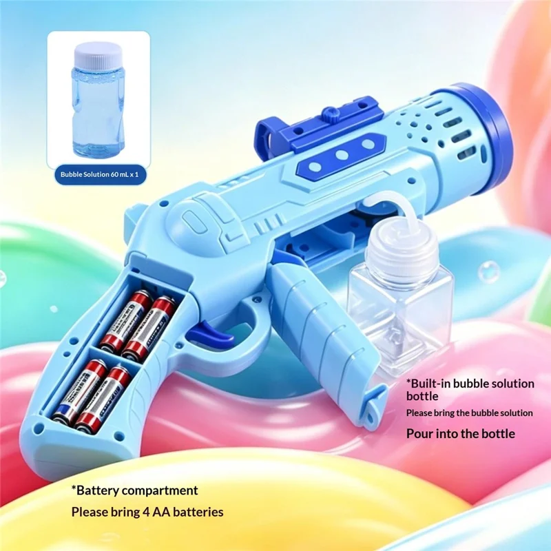 6601-36 Electric Bubble Gun Multi-Hole Gatling Bubble Maker LED Light Kids Toy with 60ml Bubble Solution for Outdoor - Pink