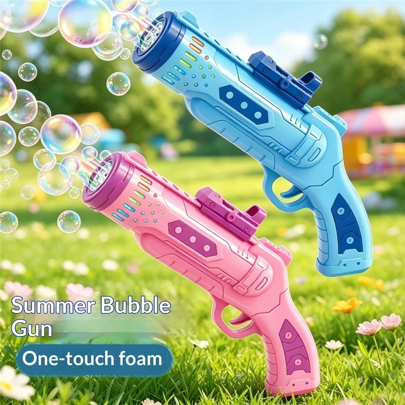 6601-36 Electric Bubble Gun Multi-Hole Gatling Bubble Maker LED Light Kids Toy with 60ml Bubble Solution for Outdoor - Pink