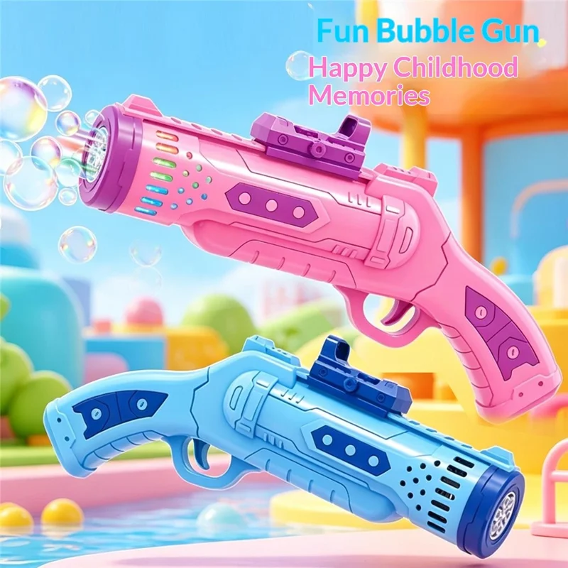 6601-36 Electric Bubble Gun Multi-Hole Gatling Bubble Maker LED Light Kids Toy with 60ml Bubble Solution for Outdoor - Pink