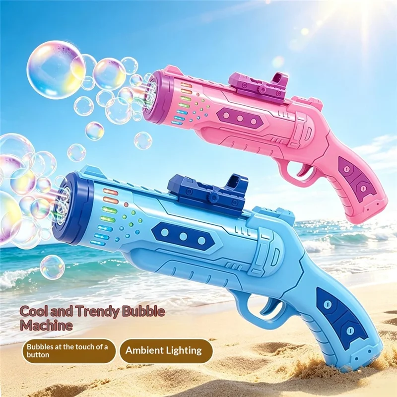 6601-36 Electric Bubble Gun Multi-Hole Gatling Bubble Maker LED Light Kids Toy with 60ml Bubble Solution for Outdoor - Pink