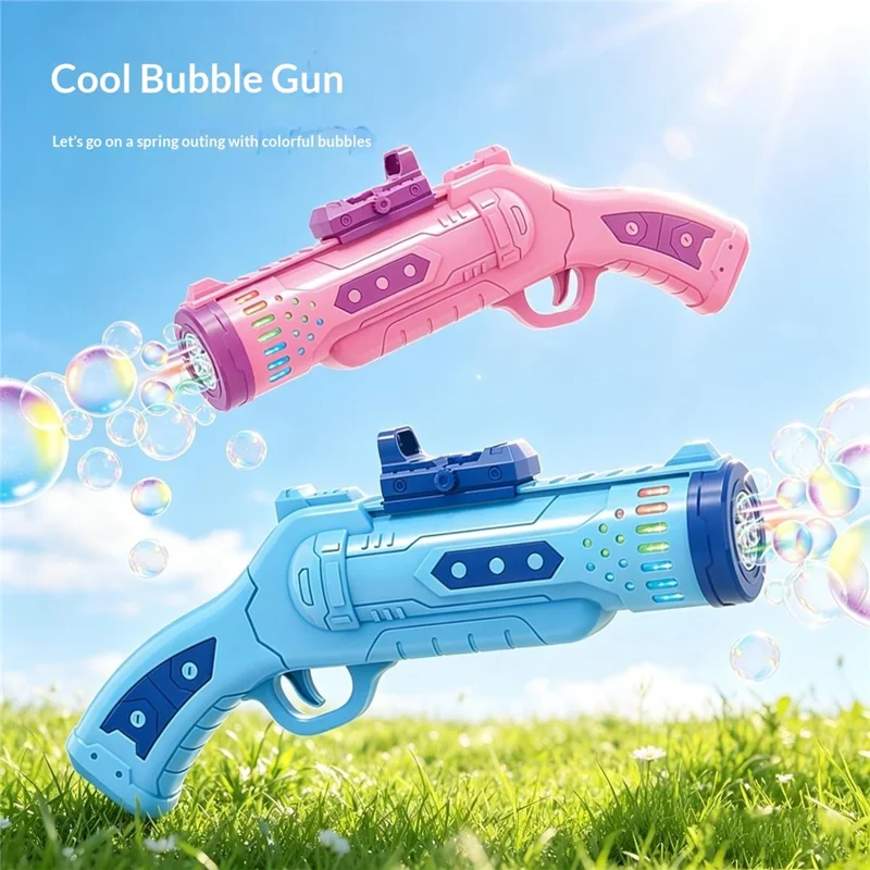 6601-36 Electric Bubble Gun Multi-Hole Gatling Bubble Maker LED Light Kids Toy with 60ml Bubble Solution for Outdoor - Pink