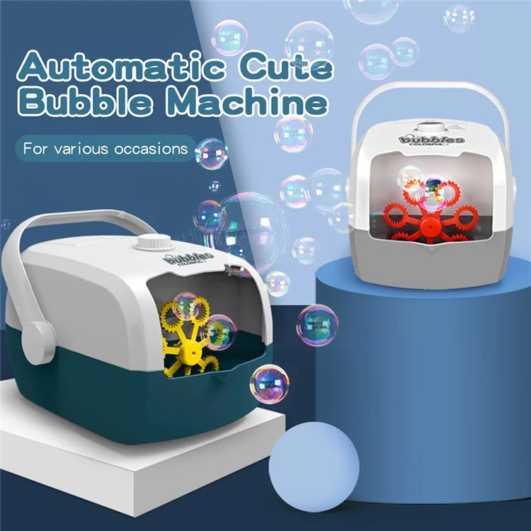 V08 Bubble Machine Automatic Bubble Blower Bubble Maker 3000+ Bubbles Per Minute Toddler Toy (Built-in Battery) - Blau / Weiß