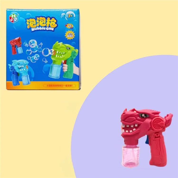 Cartoon Electric Bubble Gun Kids Toy Soap Bubbles Generator with Light - Dinosaur / Red