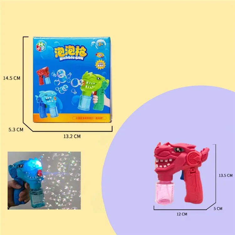 Cartoon Electric Bubble Gun Kids Toy Soap Bubbles Generator with Light - Dinosaur / Red