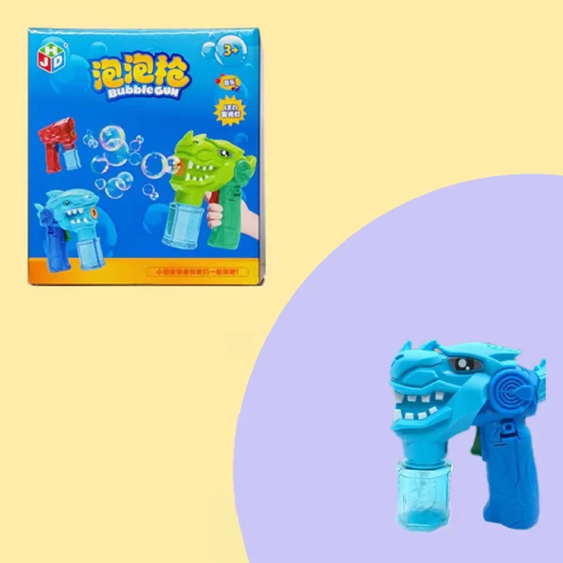 Bubble Gun for Children Leak-proof Bubble Blower Kids Toy with Light and Music - Dinosaur / Blue