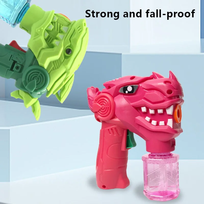 Bubble Gun for Children Leak-proof Bubble Blower Kids Toy with Light and Music - Dinosaur / Blue