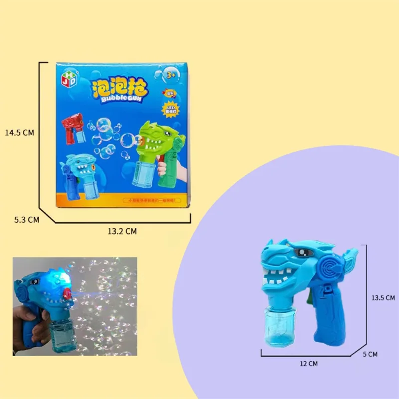 Bubble Gun for Children Leak-proof Bubble Blower Kids Toy with Light and Music - Dinosaur / Blue
