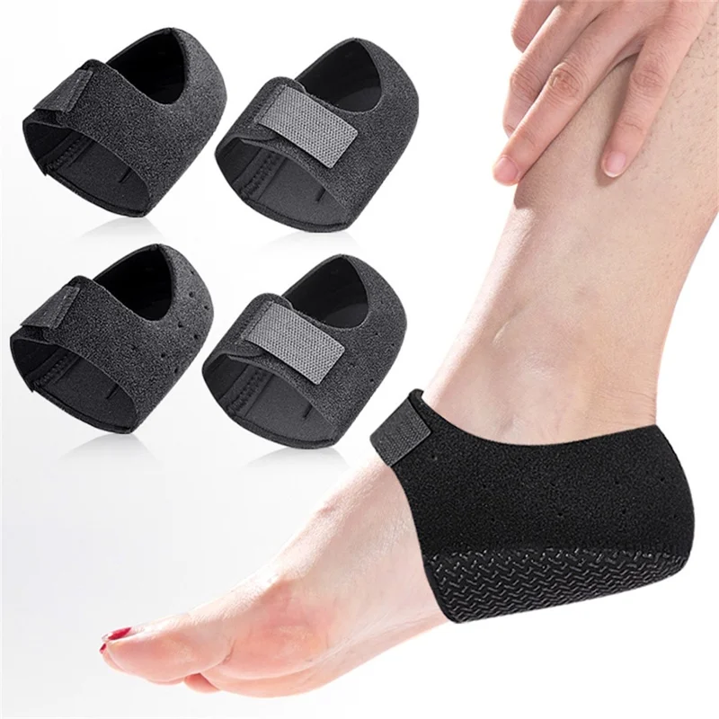 068 1 Coppia Sollievo dal dolore Protezione per tallone per fascite plantare Antiscivolo Assorbimento degli urti Cuscinetti per tallone, Taglia S - Nero / Senza foro
