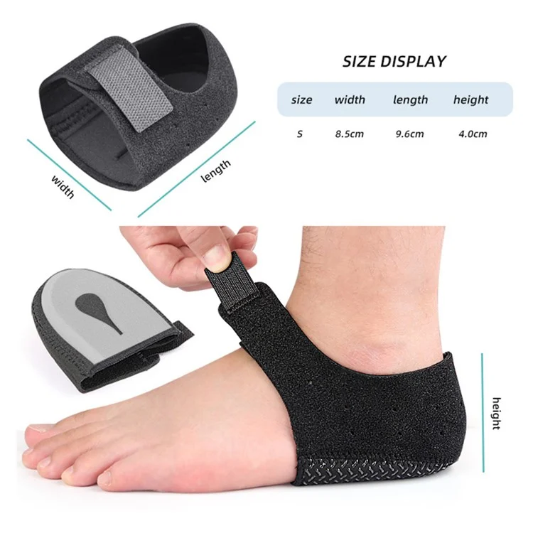 068 1 Par de Protetor de Calcanhar para Alívio da Dor de Fascite Plantar, Antiderrapante com Absorção de Impacto, Tamanho P - Preto / Com Furo