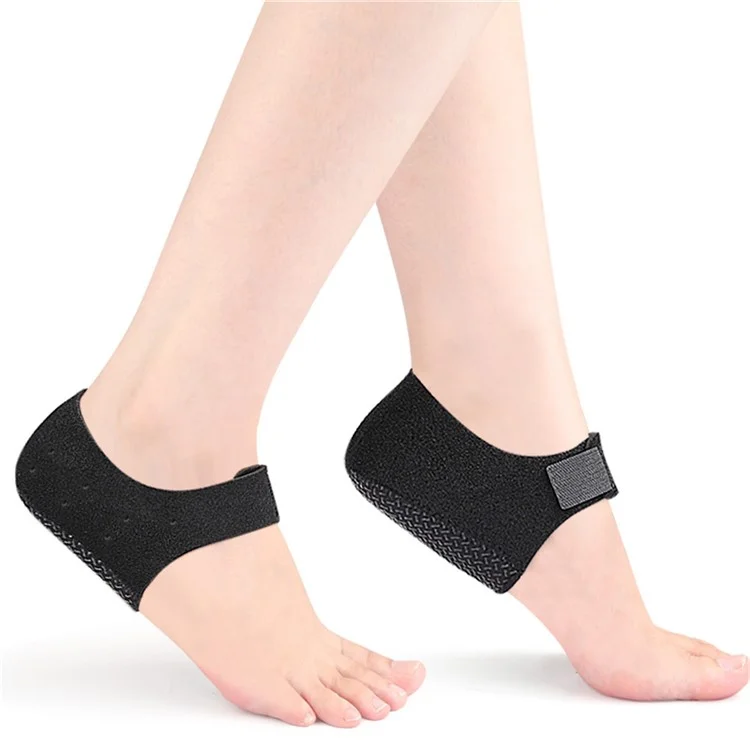 068 1 Par de Protetor de Calcanhar para Alívio da Dor de Fascite Plantar, Antiderrapante com Absorção de Impacto, Tamanho P - Preto / Com Furo