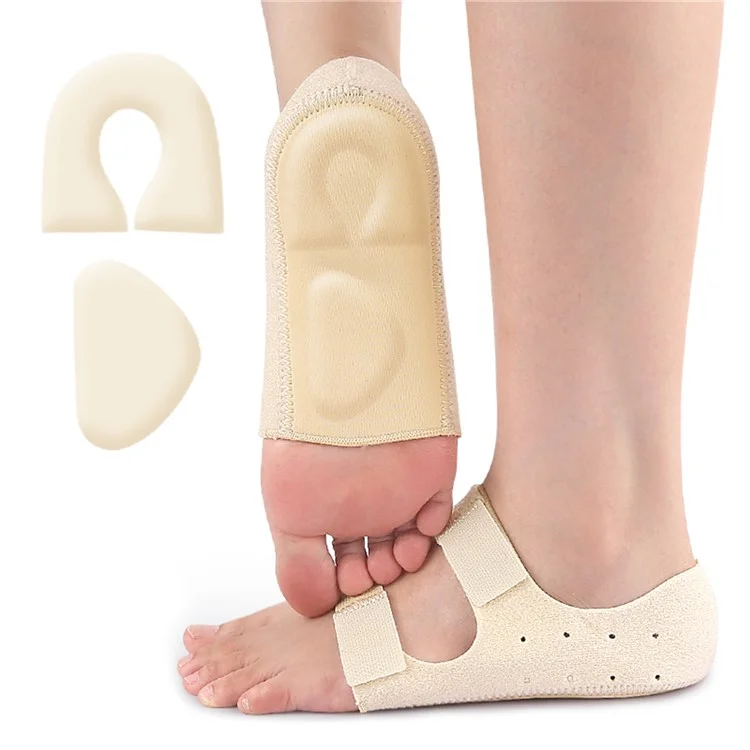 014 1 Par de Fita Mágica de Suporte de Arco para Calcanhar Tamanho P - Alívio da Dor no Pé, Palmilhas Ortopédicas, Almofadas de Gel para Fascite Plantar - Nude