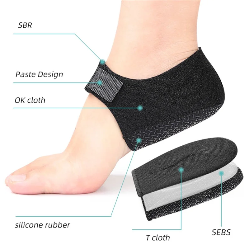 068 1 Pair Pain Relief Heel Protector Cover for Plantar Fasciitis Non Slip Shock Absorption Heel Pads , Size L - Black  /  With Hole
