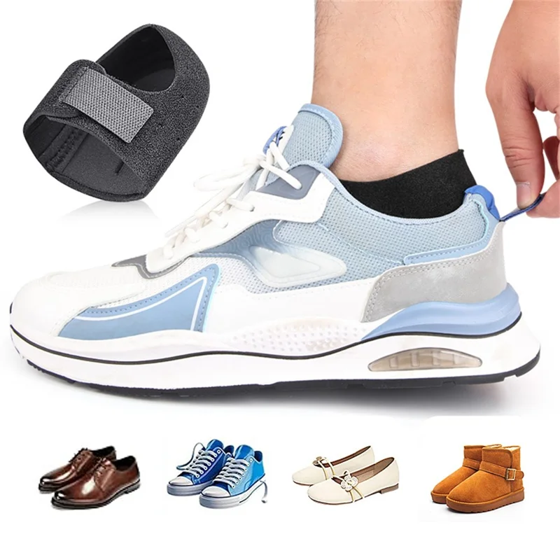068 1 Pair Pain Relief Heel Protector Cover for Plantar Fasciitis Non Slip Shock Absorption Heel Pads , Size L - Black  /  With Hole