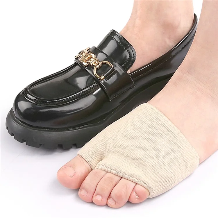 1 Pair XL Size Bunion Relief Sleeve Metatarsal Pad Gel Cushion Corrector Slanted Threaded Foot Protector - Nude