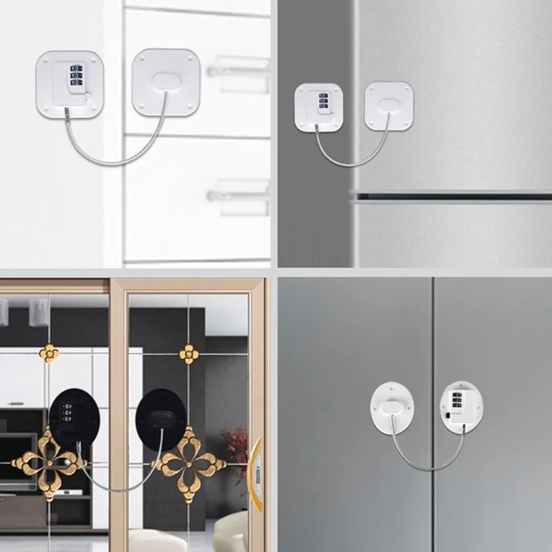 ABS+Steel Wire Refrigerator Window Kids Safety Password Lock Drawer Cabinet Fridge Door Lock - Black Square Password Lock