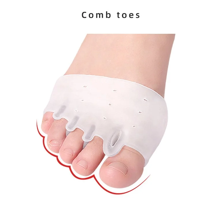 Forefoot Pads Five Holes Honeycomb Toe Separator Pain Relief Insoles Prevent Feet Callus Blisters Corn - Transparent
