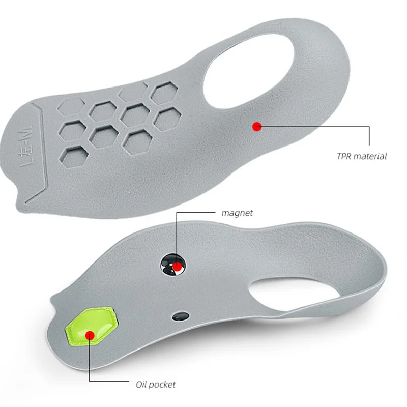 039 1 Pair Size L Magnetic Arch Support Insoles Half Length TPR Shock Absorbing Orthotic Insert Pad - Grey