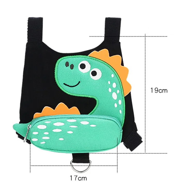 Mochila-arnés de dinosaurio de dibujos animados antivía para niños pequeños con correa de 2 m para niños de 2 años - Negro
