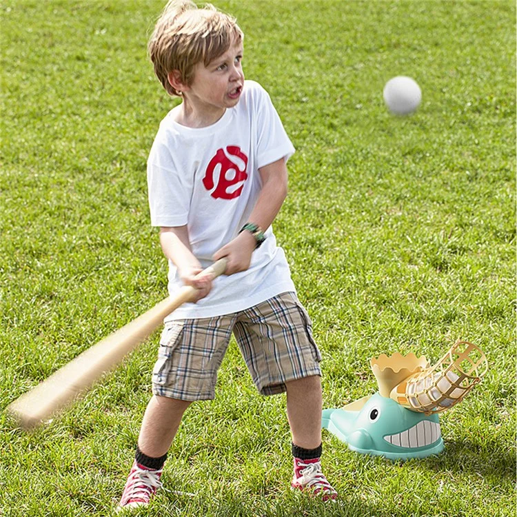 Kids Baseball Training Aids Foot-Activated Sports Automatic Baseball Launcher Toy with 3 Balls - Green
