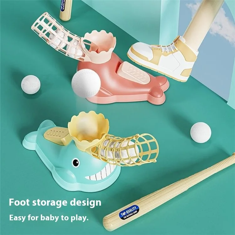 Kids Baseball Training Aids Foot-Activated Sports Automatic Baseball Launcher Toy with 3 Balls - Green