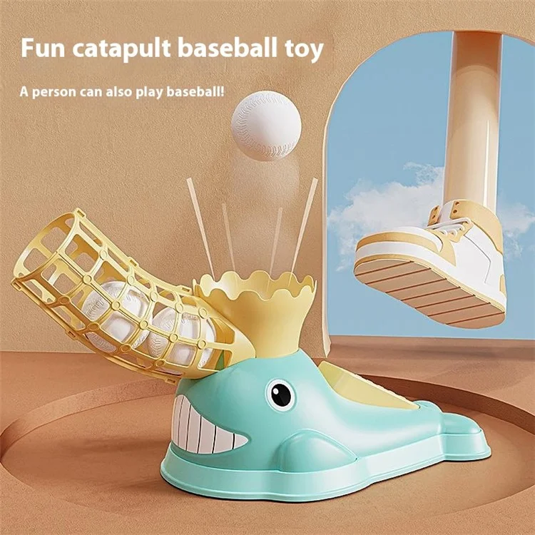 Kids Baseball Training Aids Foot-Activated Sports Automatic Baseball Launcher Toy with 3 Balls - Green