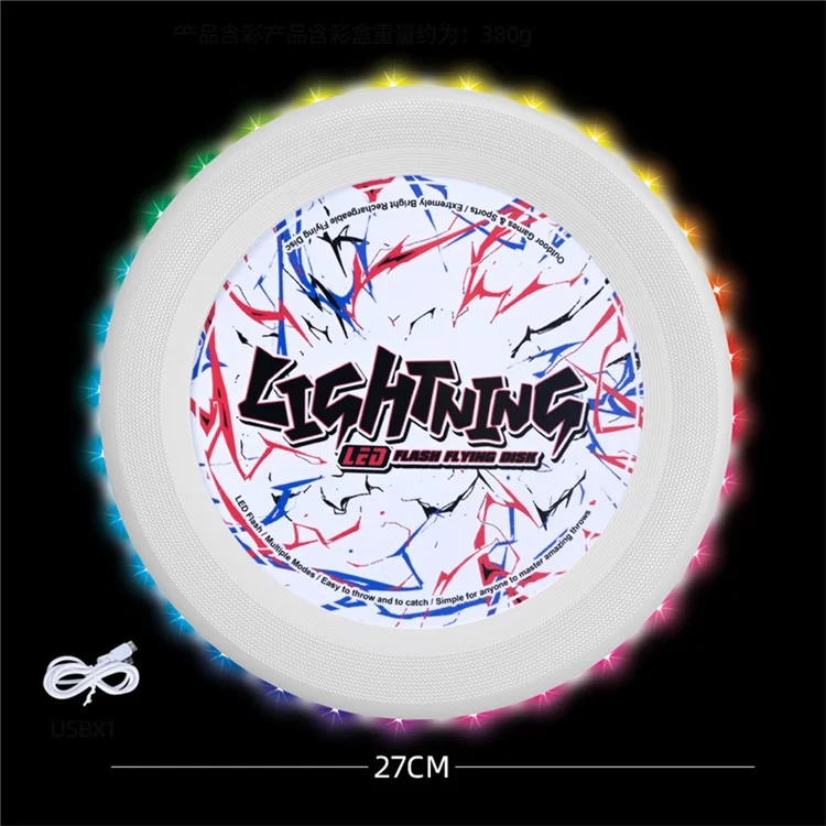 LZ101B  /  C 27cm LED Light Up Flying Disc Rechargeable 3-Color LED Outdoor Sports Interactive Toy, Size L - White