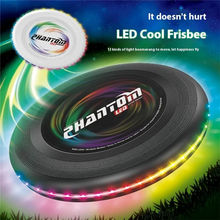 LZ101A 27 cm 13-farbige LED-Leuchtscheibe, wiederaufladbar, Outdoor-Sport-Interaktivspielzeug, Größe L - Schwarz
